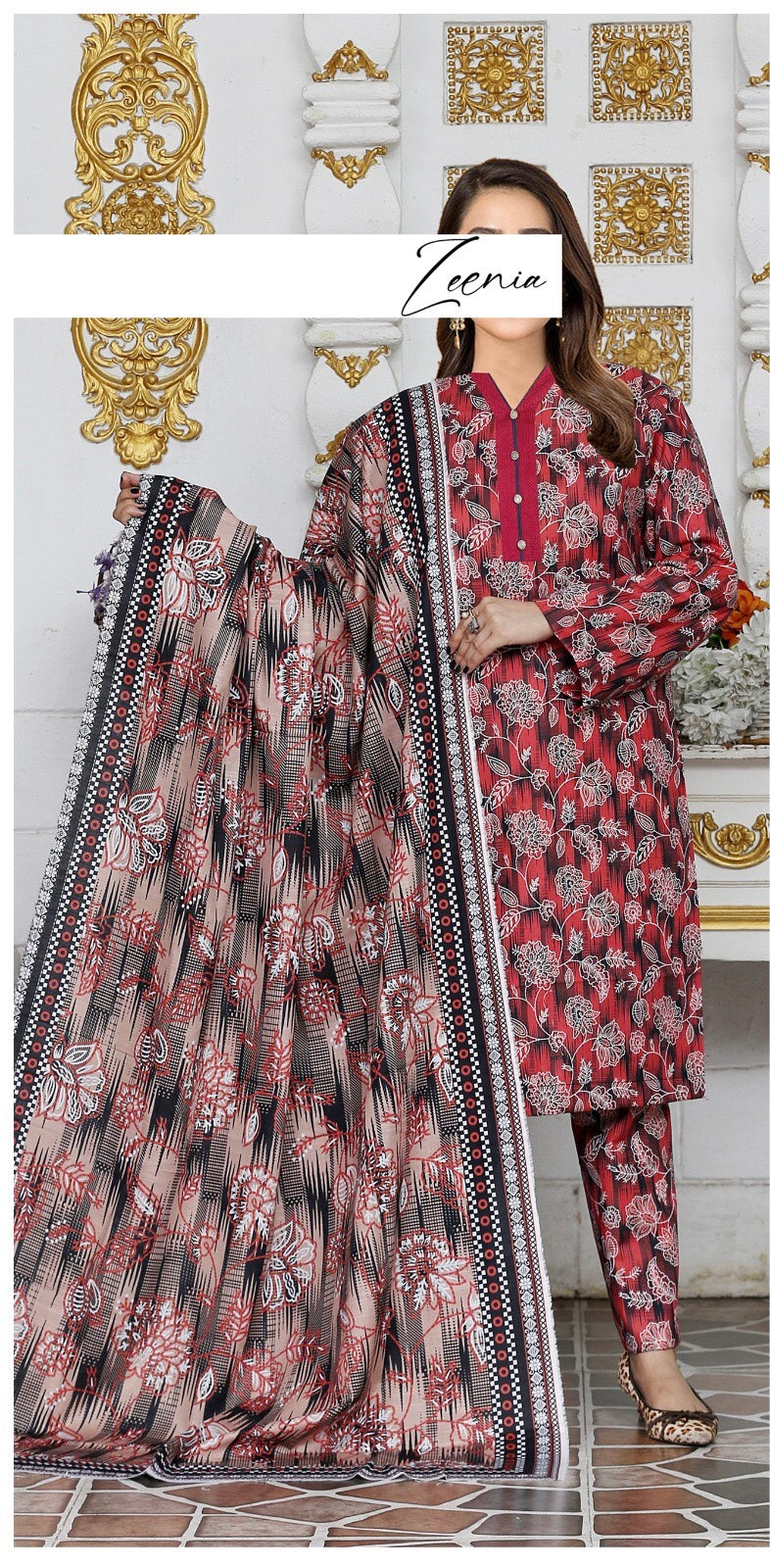 Allover khadder unstitched 3 piece suit| Zeenia | dress| New Article